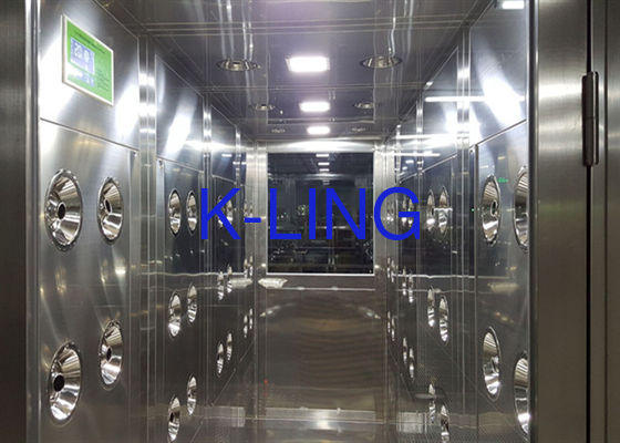 Κλάση 100 Καθαρό δωμάτιο αερό ντους με έλεγχο PLC και ανοξείδωτο χάλυβα SUS304 Κατασκευή για εμπορεύματα